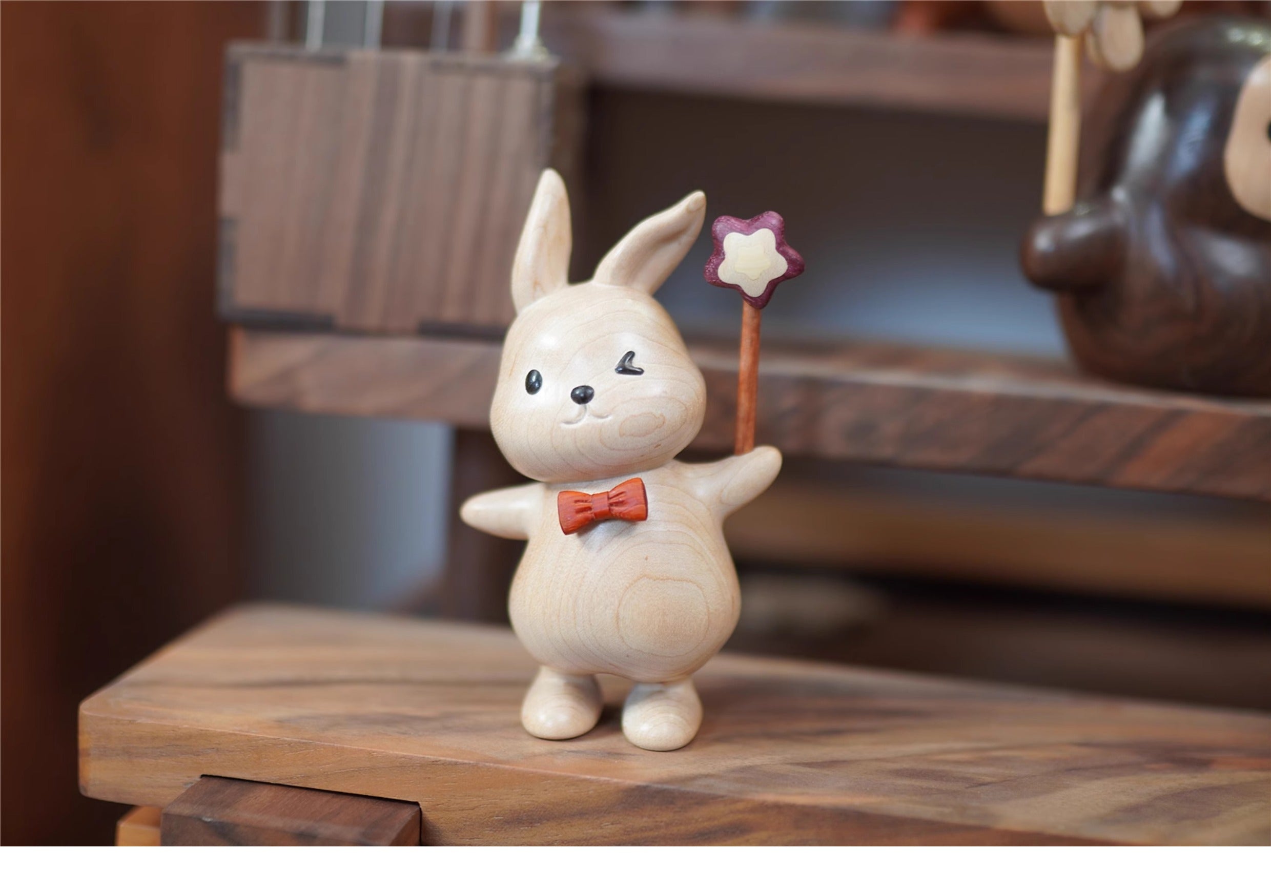 Pipimu Bunny Family handmade wooden bunny collection including spoon, figurines, vase and keychain