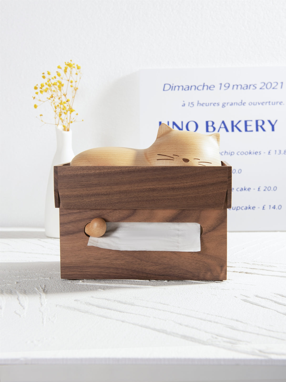 Pipimu Kitty Neko โ Wooden Cat Tissue Box | Cute Cat Home Decor