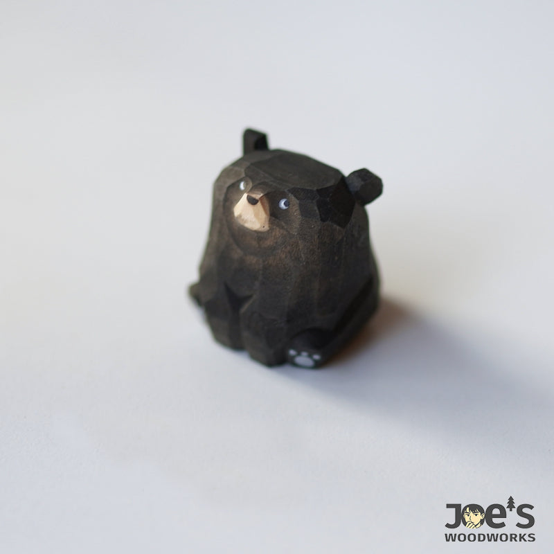 Hand-carved black bear wooden figurine – minimalist handmade animal decor