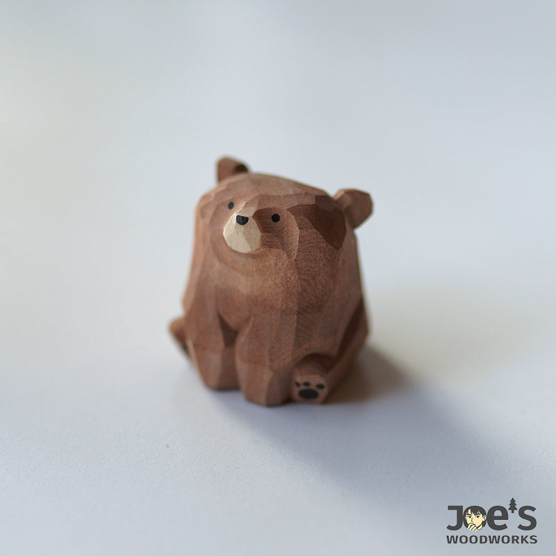 Hand-carved mini brown bear wooden figurine – animal-themed shelf decor