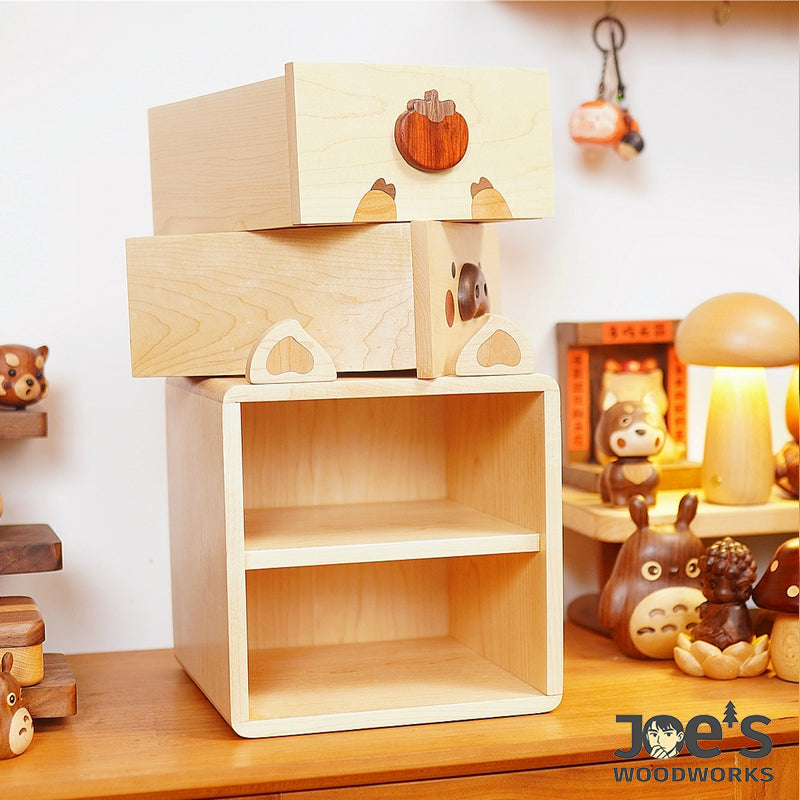 Disassembled view of wooden piggy drawer parts