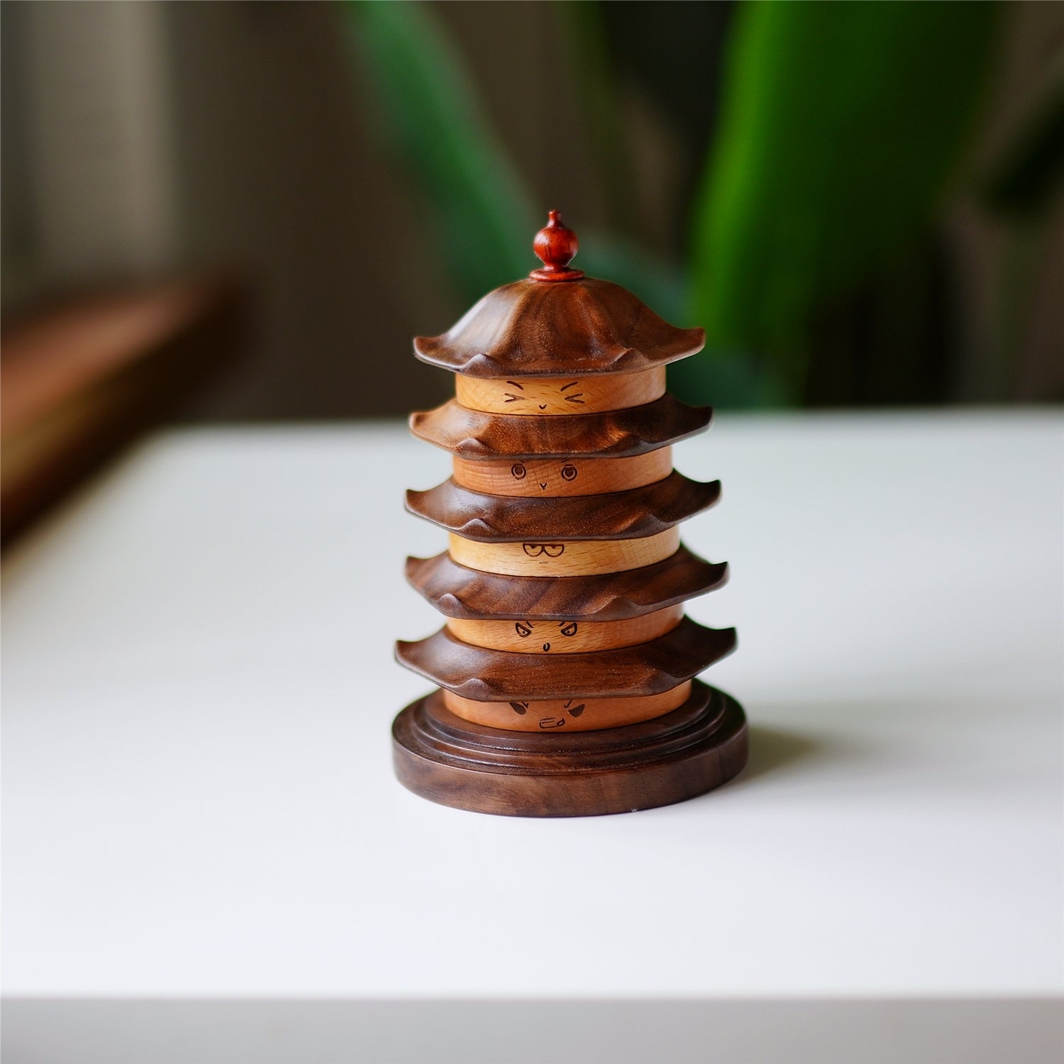 Kungfu tea wooden coasters creative pagoda design