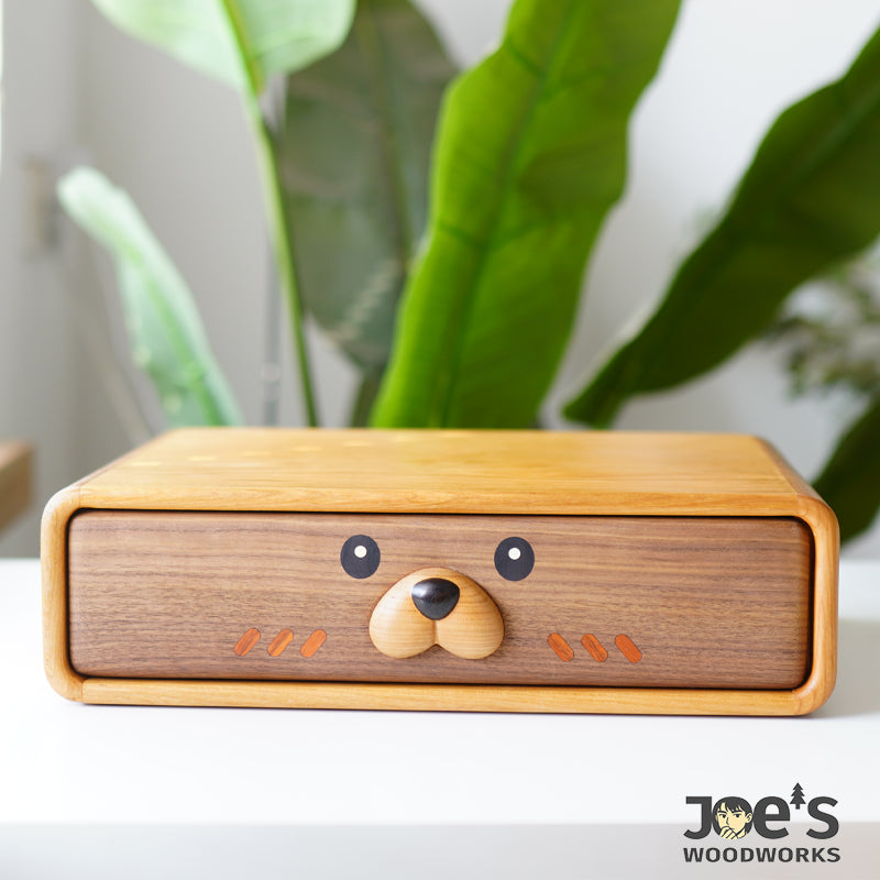 Adorable dog face drawer in mini cabinet, carved from natural wood