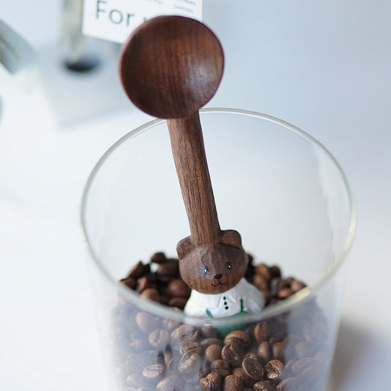 Pipimu Barista Bear Coffee Scoop inside coffee cup with beans