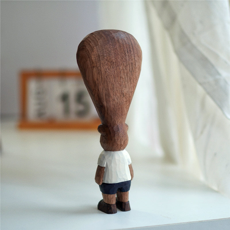 Back view of Pipimu Bear Momo rice scoop in natural beech wood