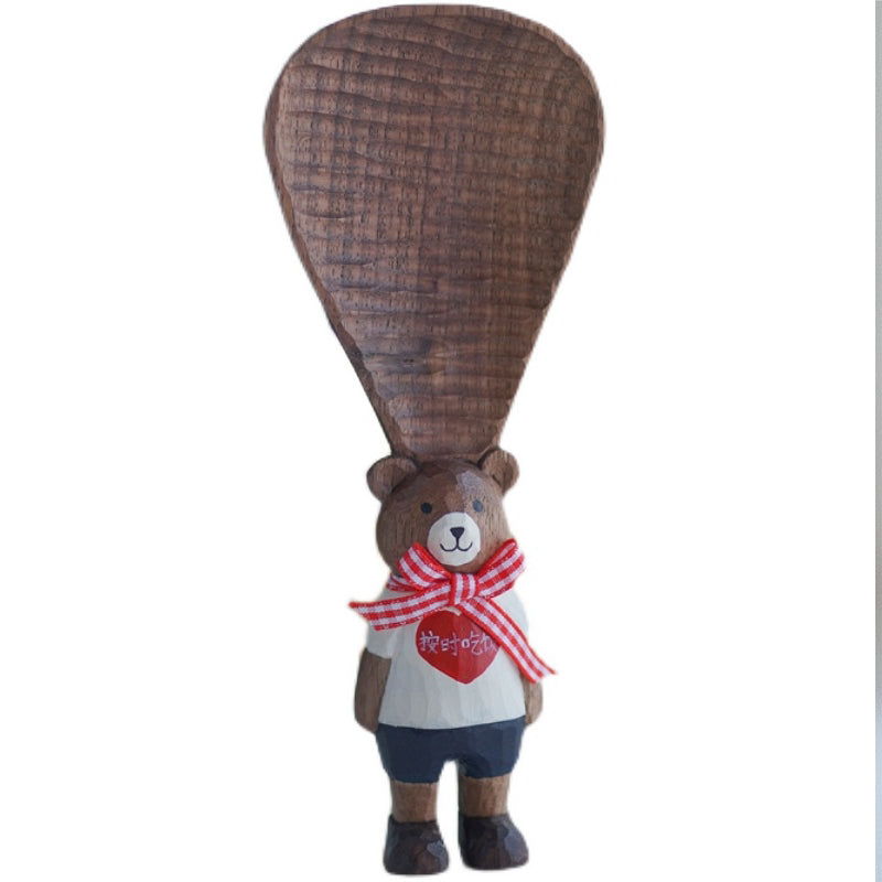 Pipimu Bear Momo Wooden Rice Paddle on white background – hand-carved beech wood rice scoop