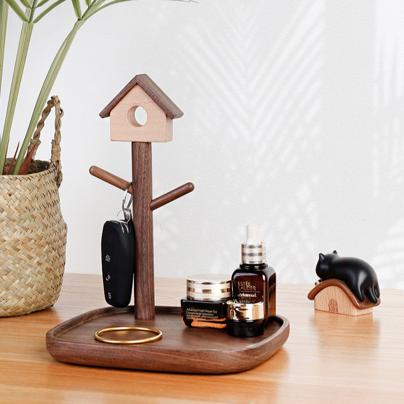 Birdhouse design wooden tray organizer for glasses and desk storage