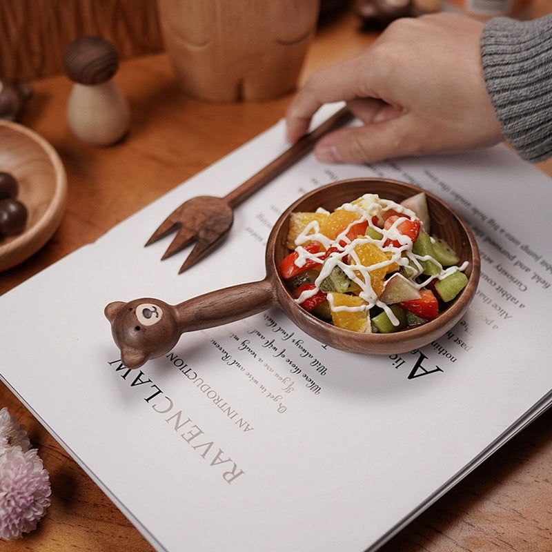 Handmade wooden bear bowl used for fresh fruit salad