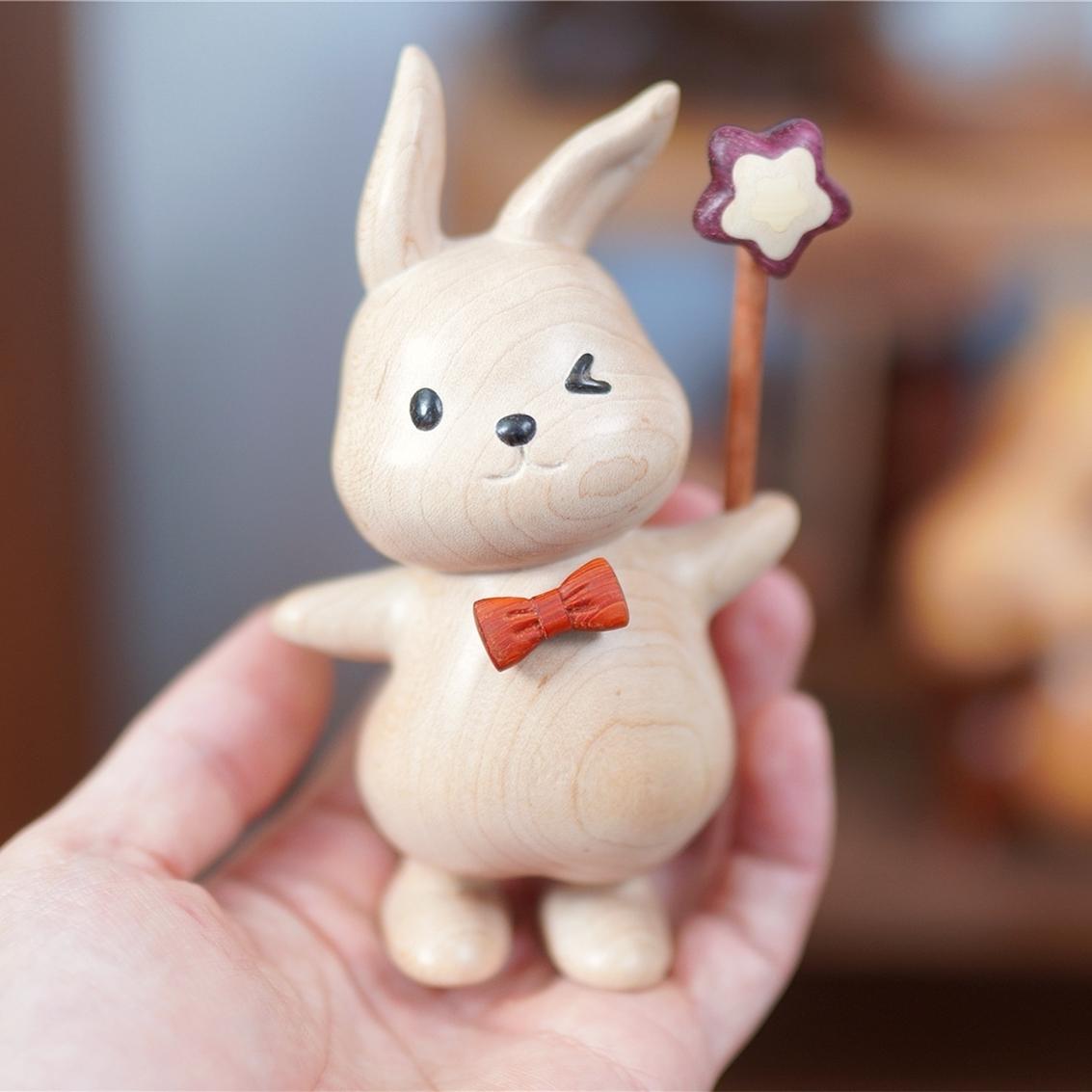 Pipimu Bunny Ruby handheld wooden figurine with wand