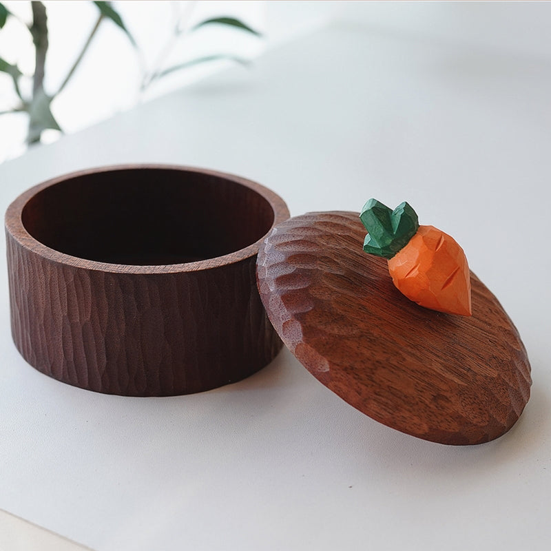 Pipimu carrot wooden storage box opened, handmade organizer for jewelry or keepsakes