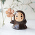 Pipimu Forest Spirits Mori wooden figurine in black walnut with spinning pinwheel and lucky coin