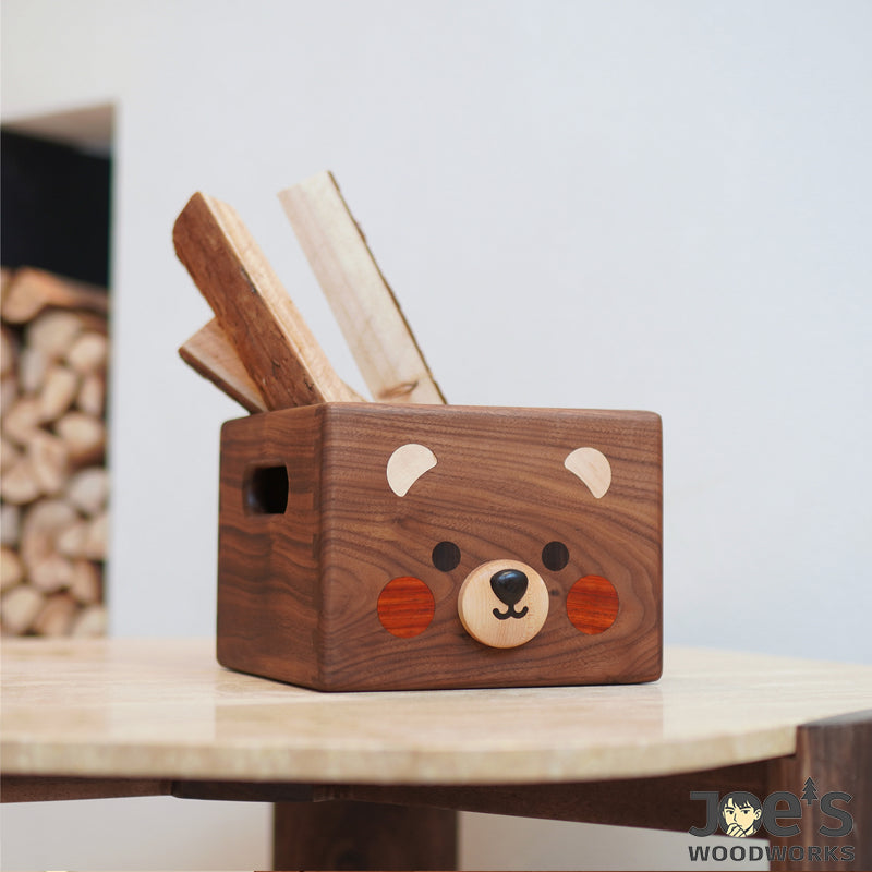 Hako Bear storage box on desk organizing wooden blocks