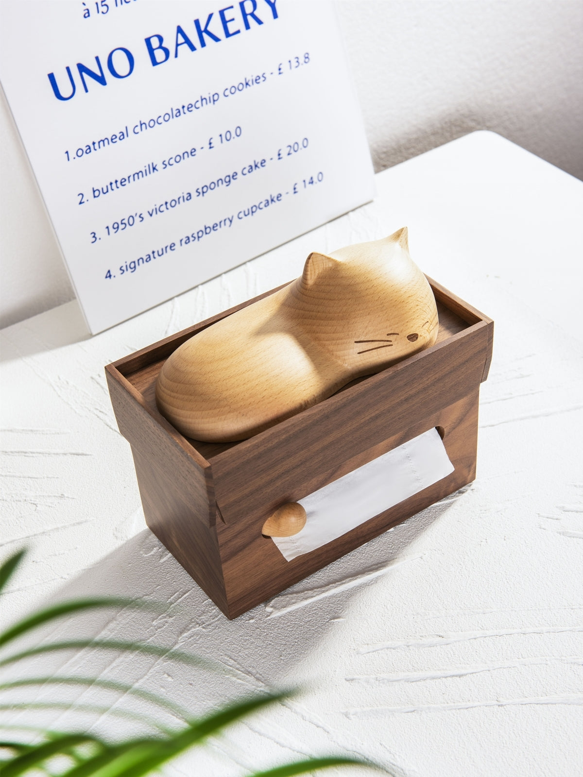 Pipimu Kitty Neko wooden cat tissue holder used as cute desk and home decor