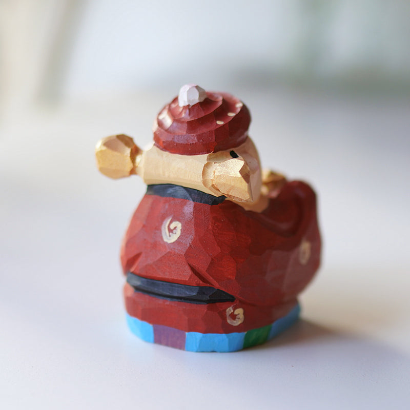 Pipimu Lucky God wood figurine back view, hand-carved traditional prosperity ornament