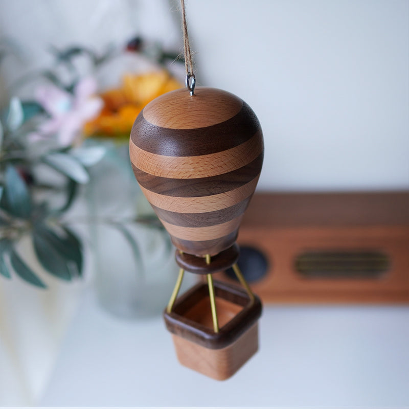 Whimsical handcrafted wood hot air balloon hanging decoration