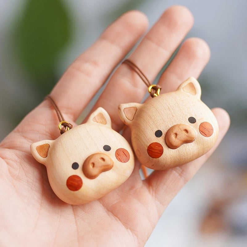 Poko piggy keychain used as a cute wooden car charm