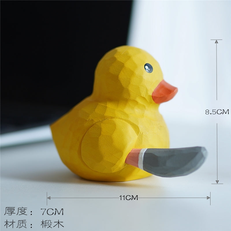 Size chart of wooden yellow duck with knife (11×7×8.5cm)
