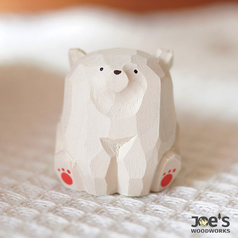 Handcrafted polar bear mini figurine in white wood with paw details – Joe&