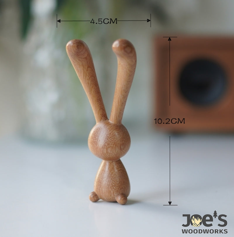 Wooden rabbit massage stick with labeled height and width dimensions