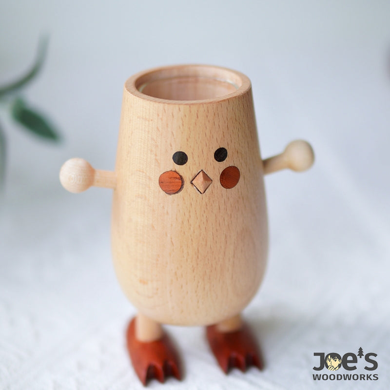 Handmade wooden chick flower vase and pencil holder for cute desk decor – Joe’s Woodworks
