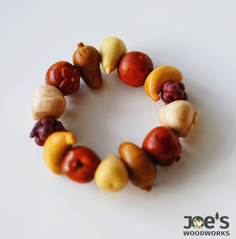 Round wooden fruit charm bracelet with mixed color beads