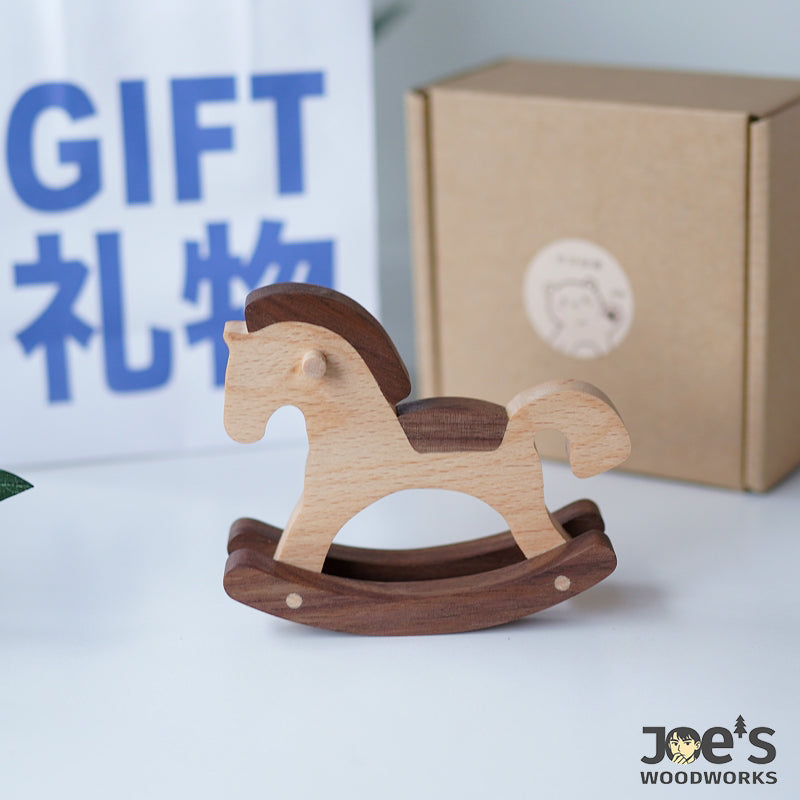Nordic-style wooden horse ornament with packaging, ideal gift for kids or friends