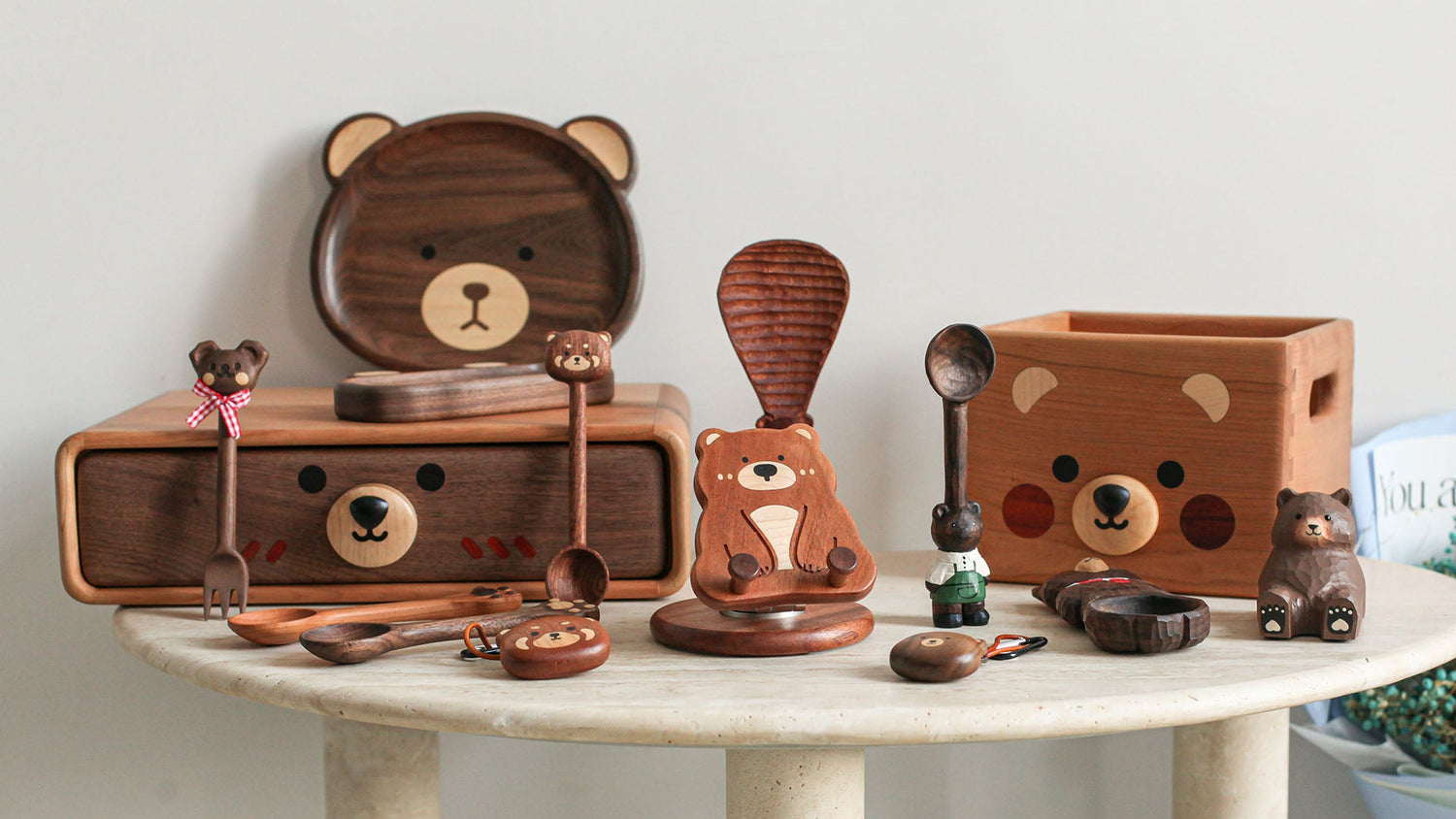 pipimu bear family handmade wooden decor