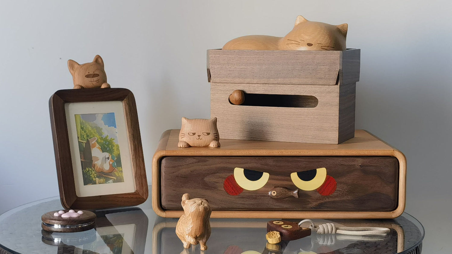 pipimu kitty family handmade wooden decor
