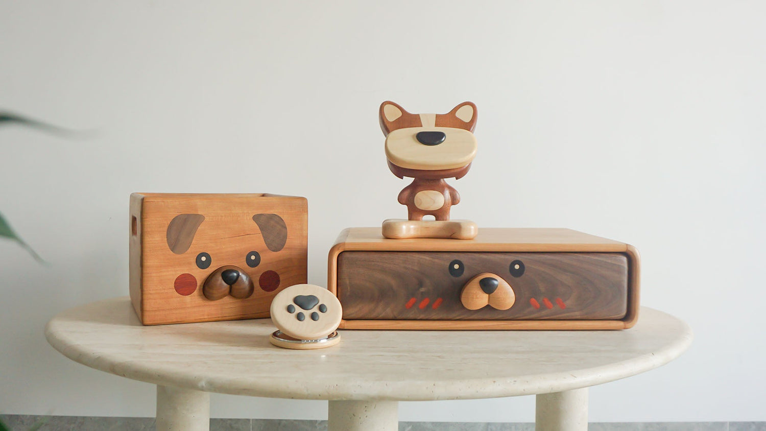 pipimu puppy family handmade wooden decor
