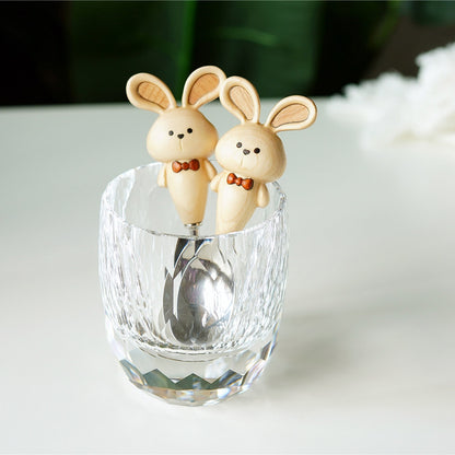Adorable bunny spoon &amp; fork set – wooden handle with stainless steel for kids
