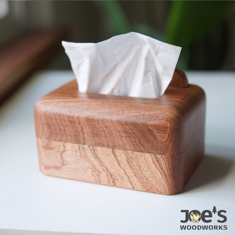 Back view of the wooden bear tissue box showing natural wood grain texture