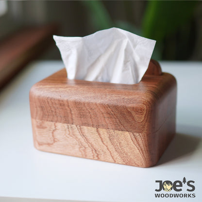 Back view of the wooden bear tissue box showing natural wood grain texture