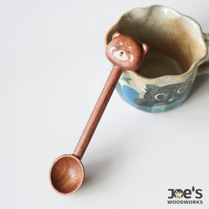 Cute bear head wooden scoop with long handle, handcrafted in walnut by Joe’s Woodworks.