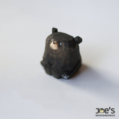 Hand-carved black bear wooden figurine – minimalist handmade animal decor