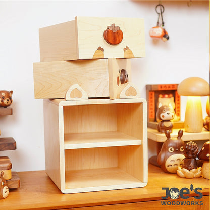 Disassembled view of wooden piggy drawer parts