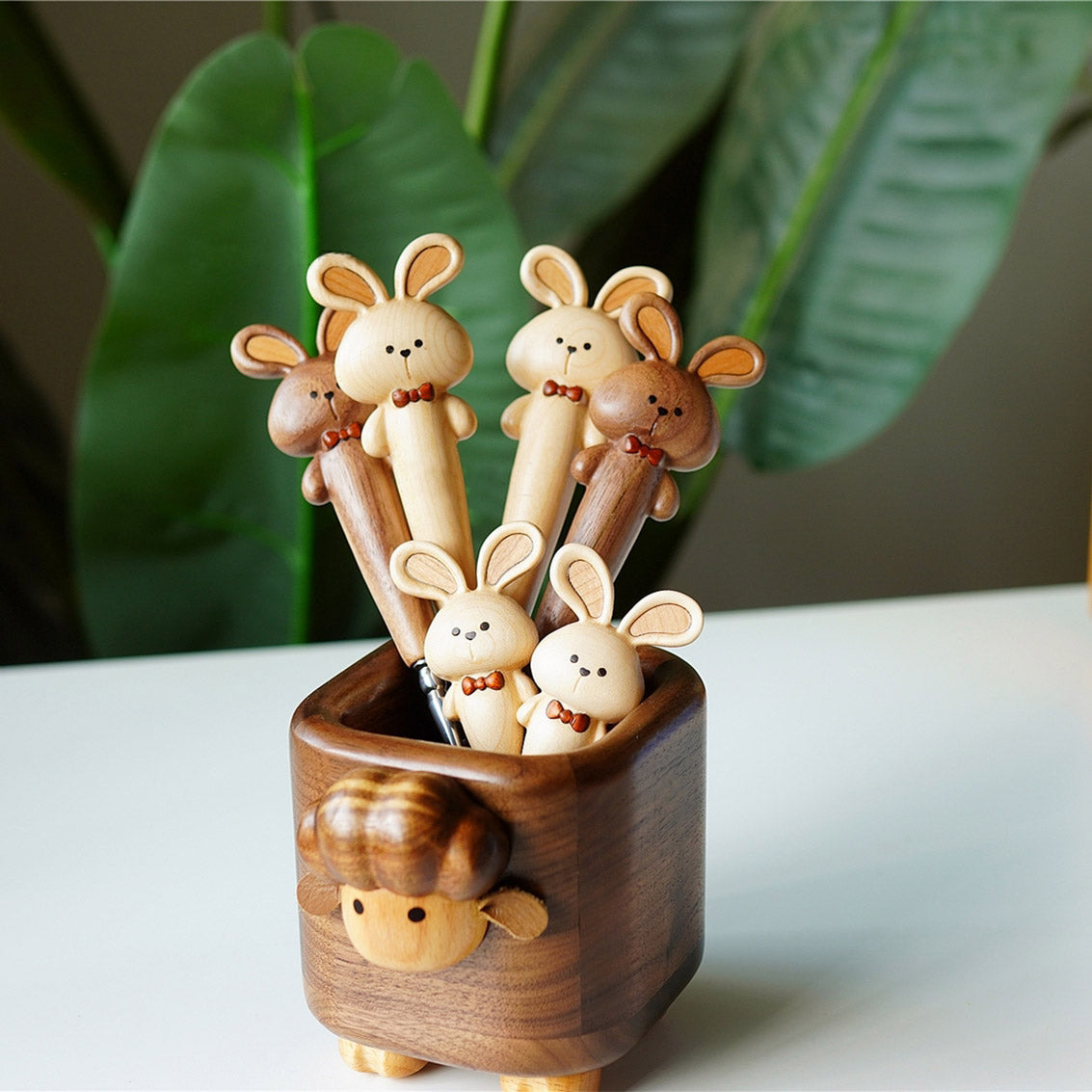 Handmade bunny wooden handle spoon &amp; fork set – solid wood with 316 stainless steel, kids’ gift, kitchen décor