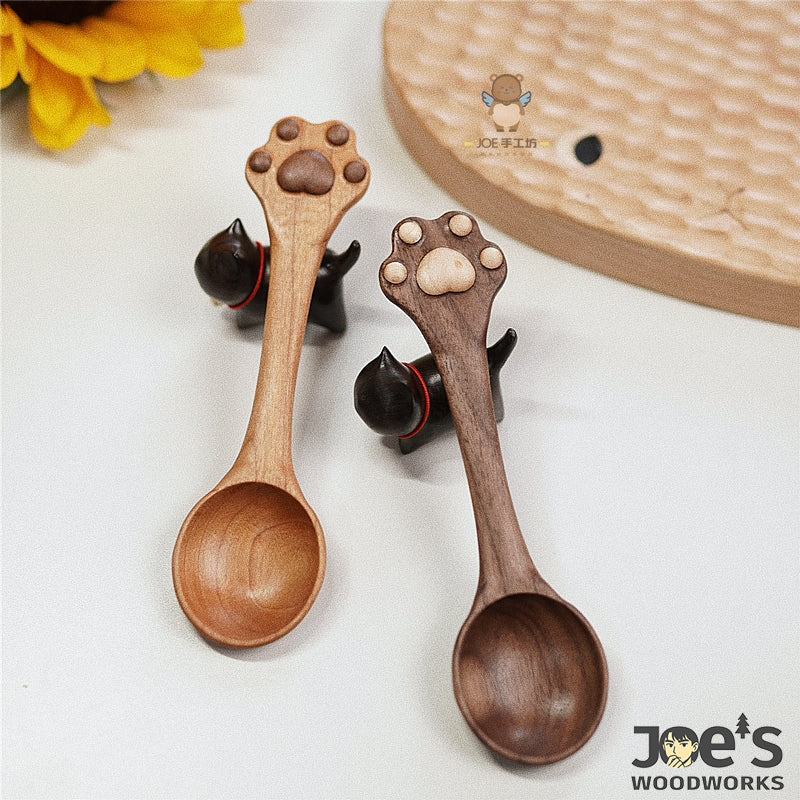Joe’s Woodworks cat paw wooden spoon in walnut and cherry wood