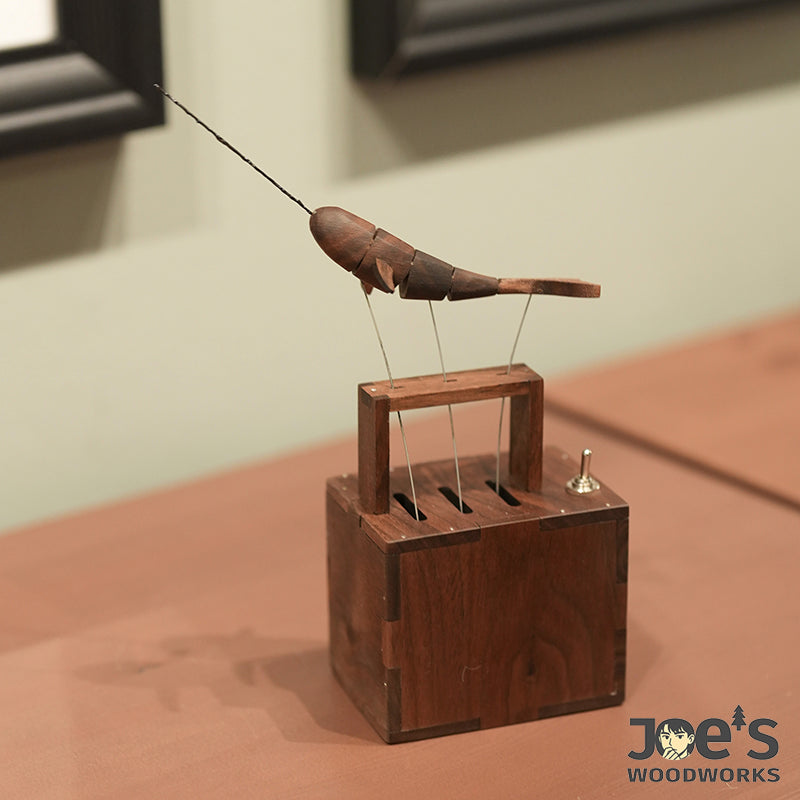 Joe’s Woodworks handmade wooden whale automaton front view