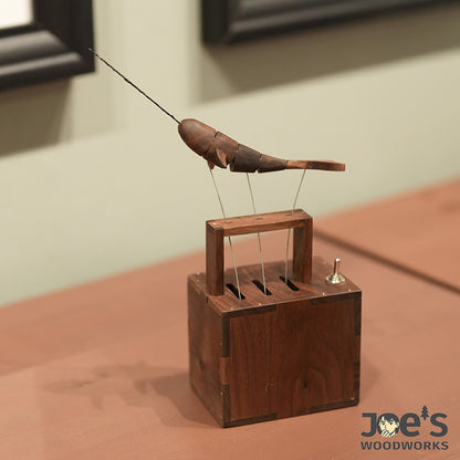 Joe’s Woodworks handmade wooden whale automaton front view