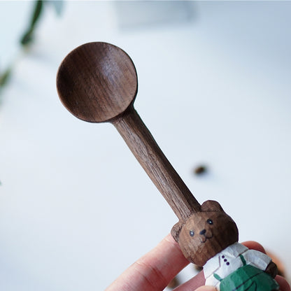 Close-up detail of Pipimu Barista Bear Coffee Scoop hand-carved wood