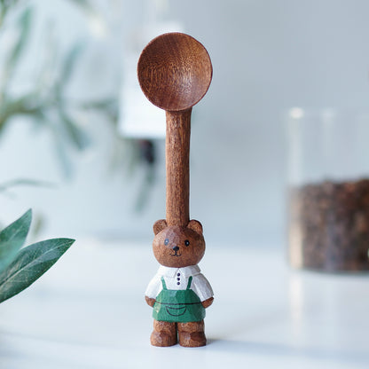 Pipimu Barista Bear Coffee Scoop – hand-carved wooden coffee spoon front view
