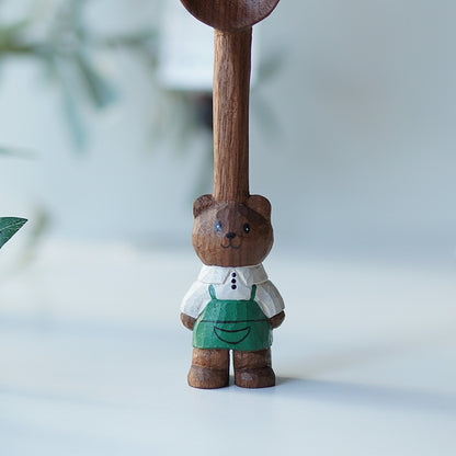 Standing Pipimu Barista Bear Coffee Scoop – hand-carved walnut wooden spoon