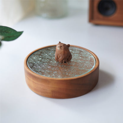 Pipimu Bear Jar with brown bear figurine – handmade wooden storage box
