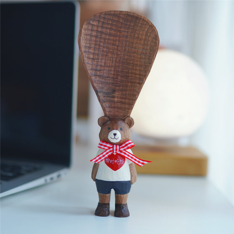 Pipimu Bear Momo wooden rice paddle displayed on table