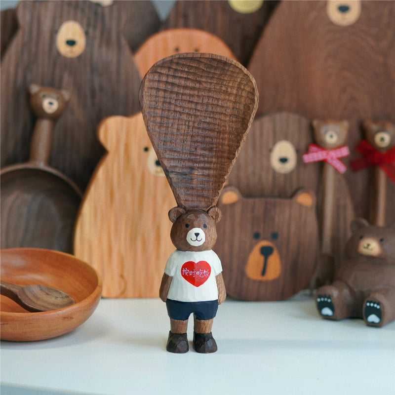 Pipimu Bear Momo Wooden Rice Paddle – Hand-carved beech wood rice scoop, cute bear design