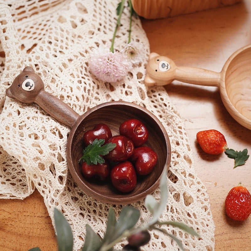 Pipimu Bubu Bear wooden bowl filled with cherries – cute salad bowl