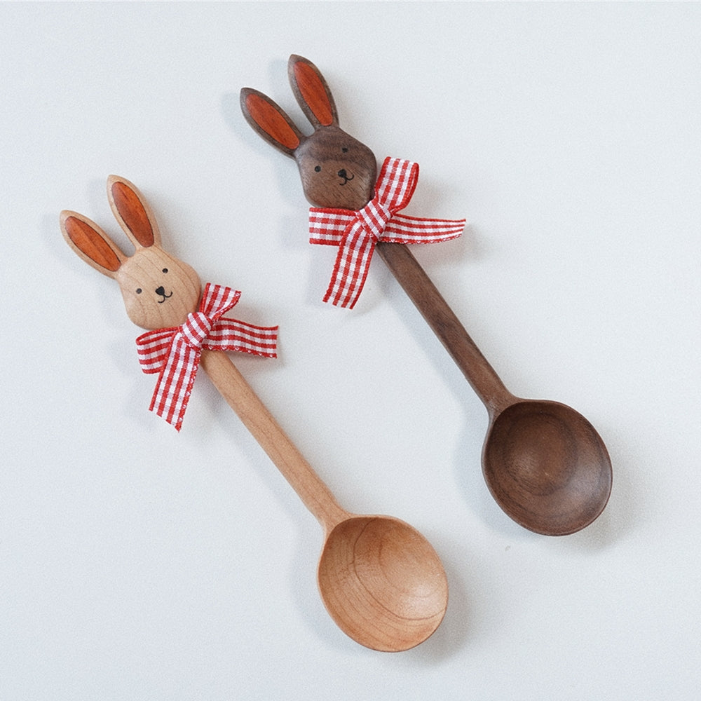 Pipimu Bunny Bella handmade wooden spoon with red gingham bow