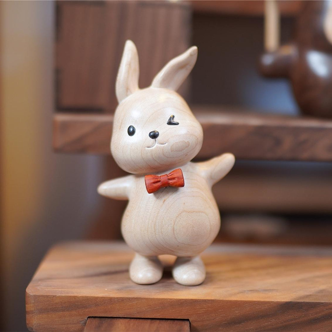 Pipimu Bunny Ruby wooden figurine with red bow tie