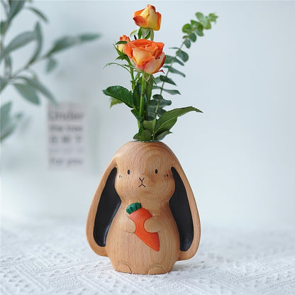 Pipimu Bunny Willow wooden flower vase holding carrot