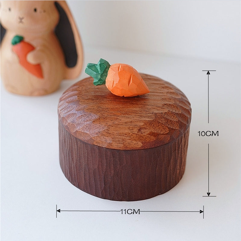 Pipimu carrot wooden storage box with size chart 11×10cm, handcrafted organizer jar